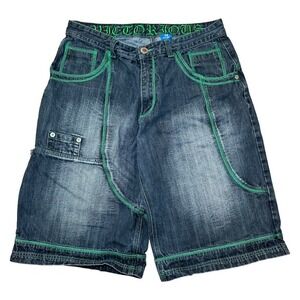 Vintage Y2K Victorious Mens Denim Shorts Baggy 38 Skate Green Stitch Cargo Jorts